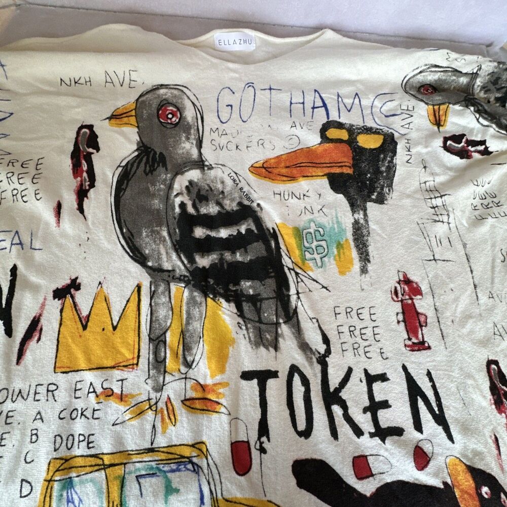 Ellazhu Basquiat-inspired Graphic Grafitti Print Oversized Sweater XL